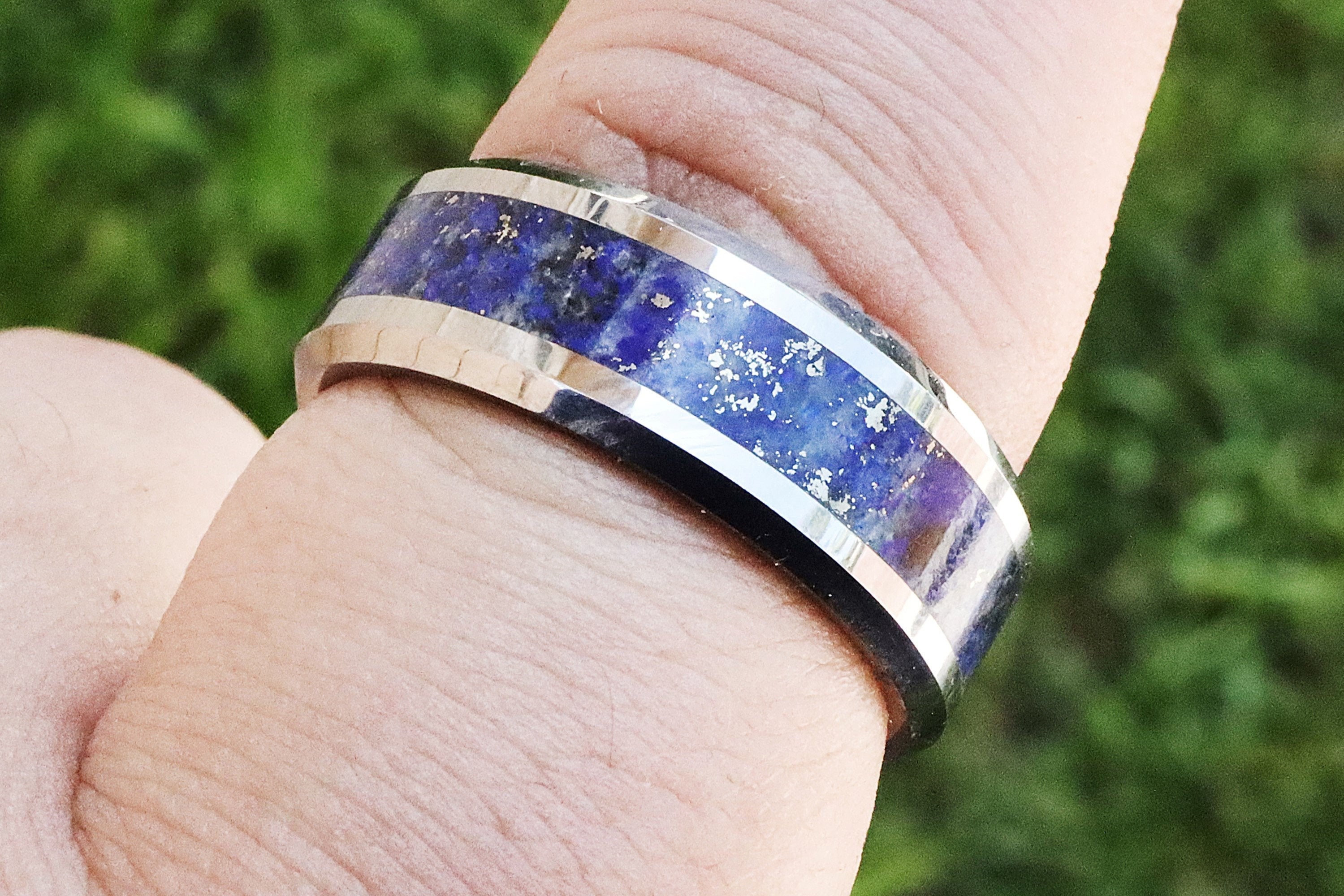 Tungsten Carbide Wedding Band With Lapis Lazuli Inlay – Comfort Fit Men's Ring 6mm Or 8mm