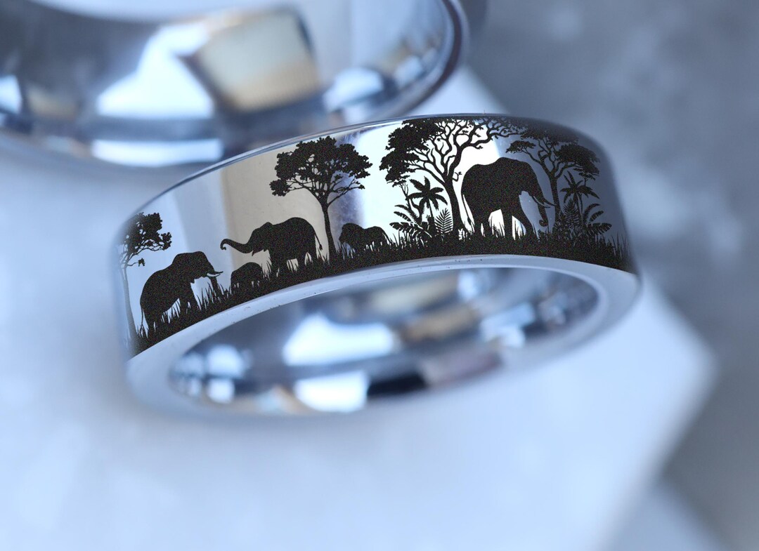 Engraved Safari Wedding Band, Custom Elephant Engagement Ring, Animal ...