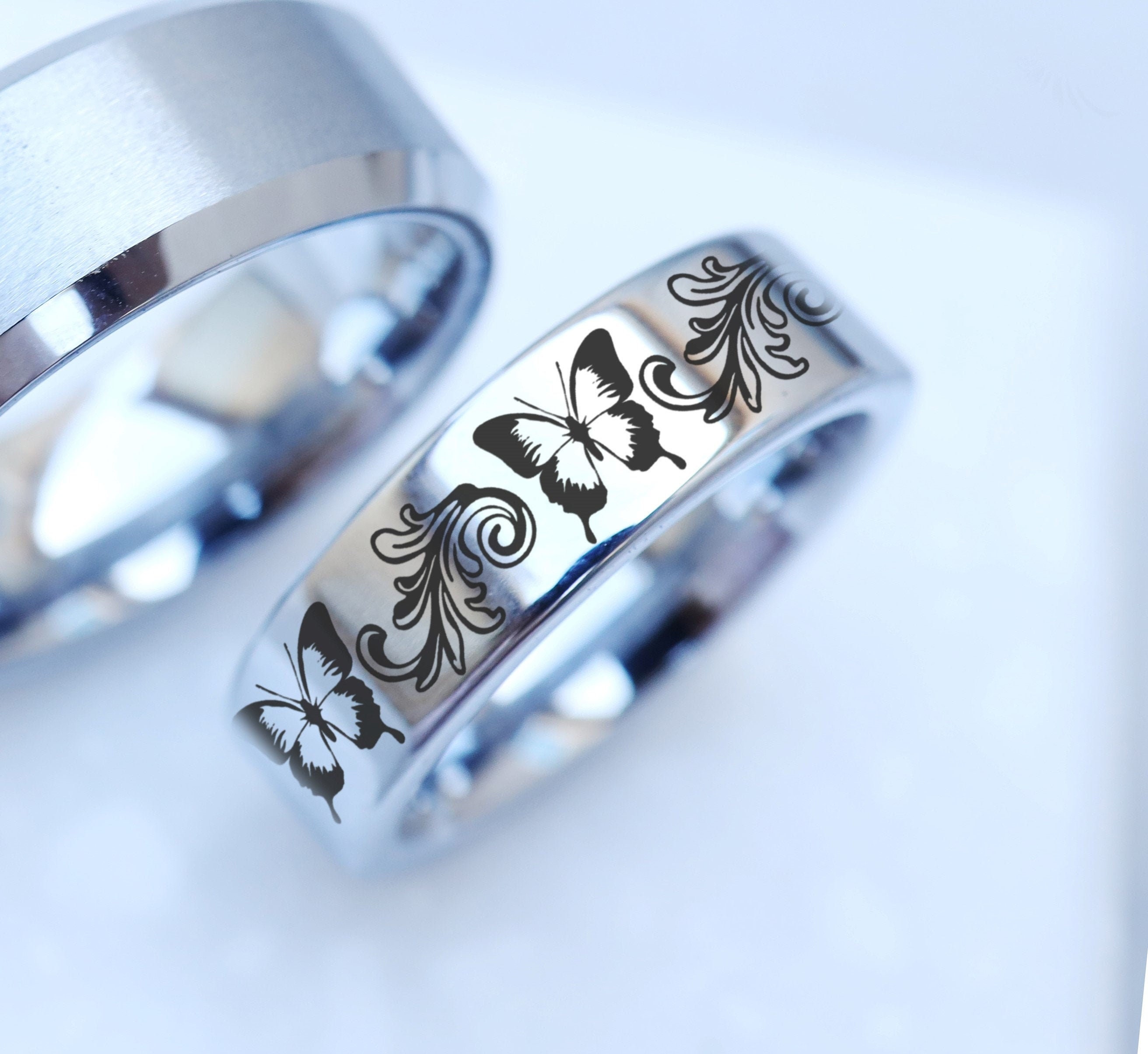 Butterfly Ring Butterfly Jewelry Butterfly Wedding Band Tungsten