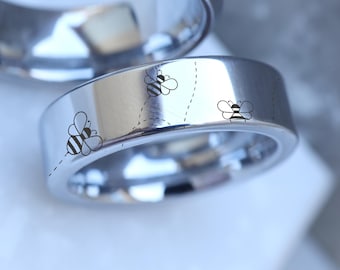 Bee Wedding Ring, Honeybee Jewelry, Bee Lover Wedding Band, Cute Bee Ring, Honeybee Engagement Ring, Bee Engraved Bee Ring, Bumblebee Ring