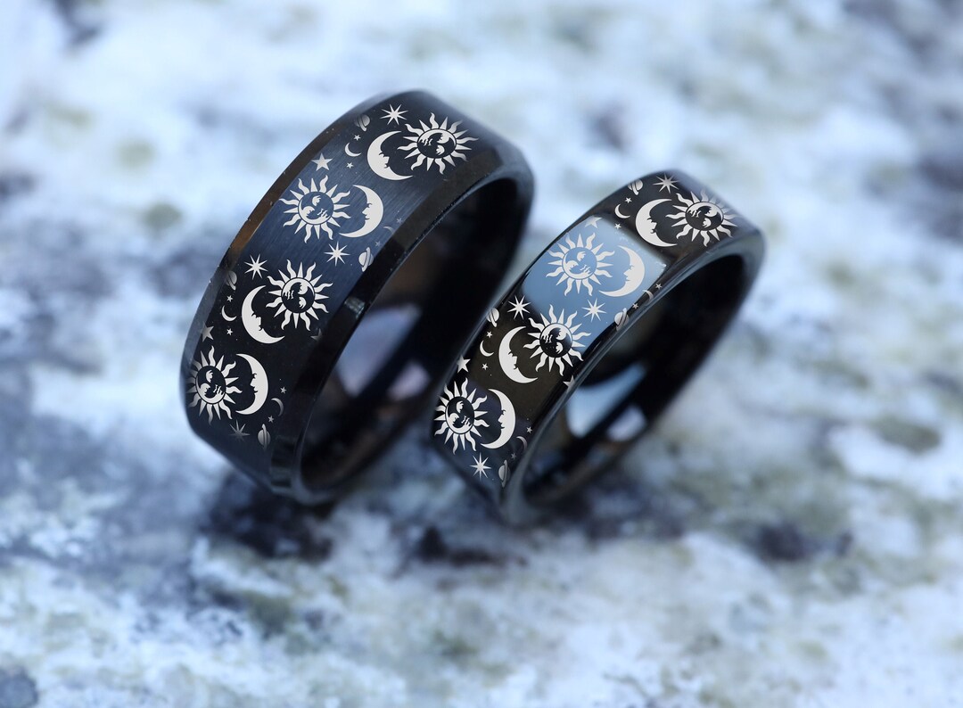 Stars Galaxy Ring Set, Sun and Moon Matching Promise Rings, Sun and ...