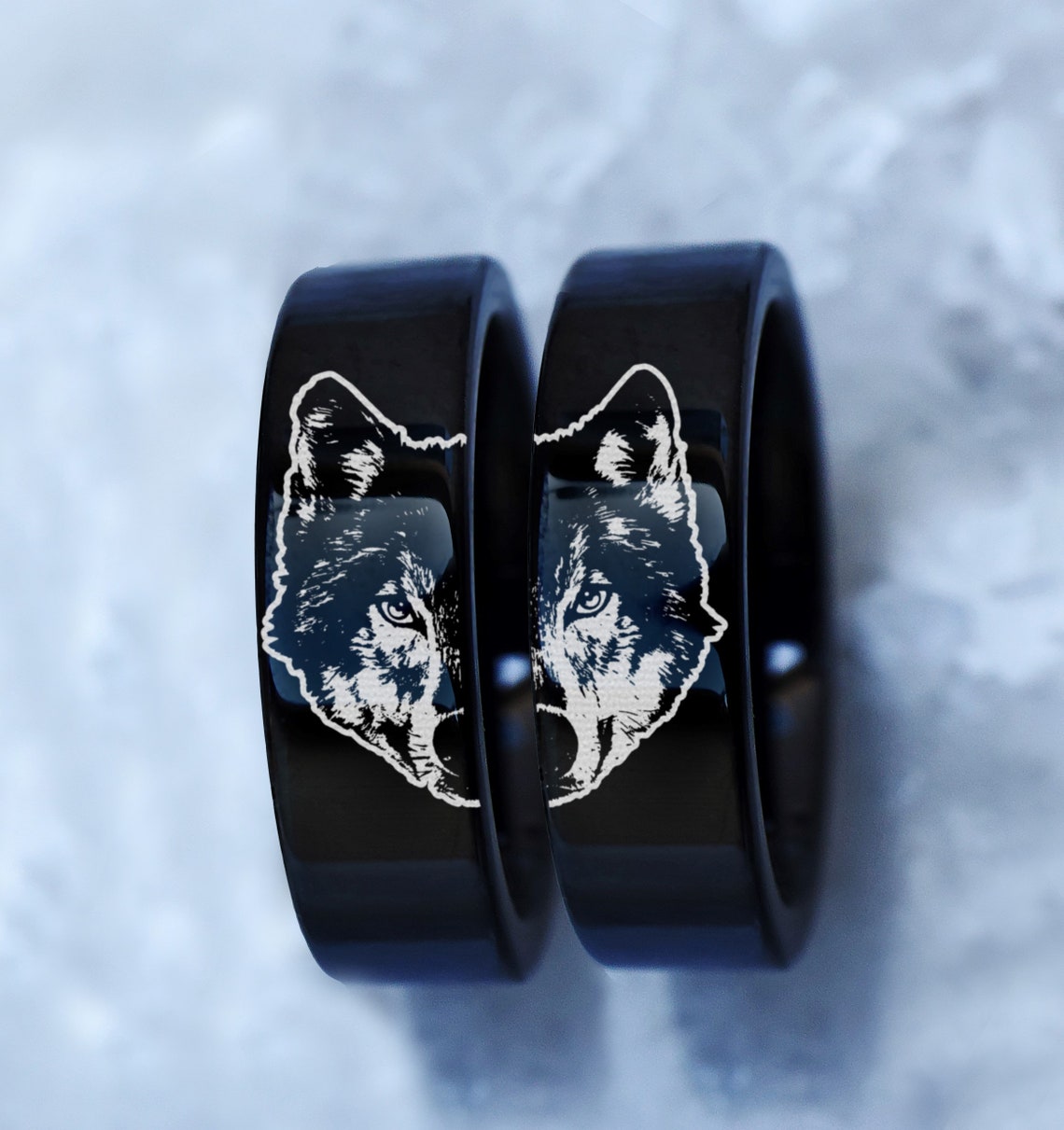 Matching Wolf Wedding Rings Howling Wolf Wedding Band Nature Etsy