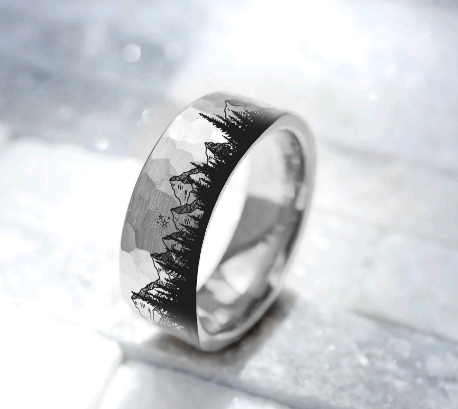 Gold Forest Ring, Mountain Range Ring, Boreal Forest Ring, 8mm Hammered ...