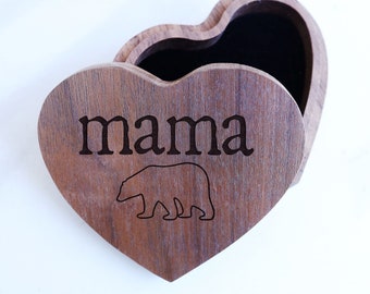 Mama Bear Engraved Proposal Box, Mama Bear Wedding Ring Box, Mother Bear Ring Bearer, Bear Cub Family Box, Mama Bear Jewelry Box