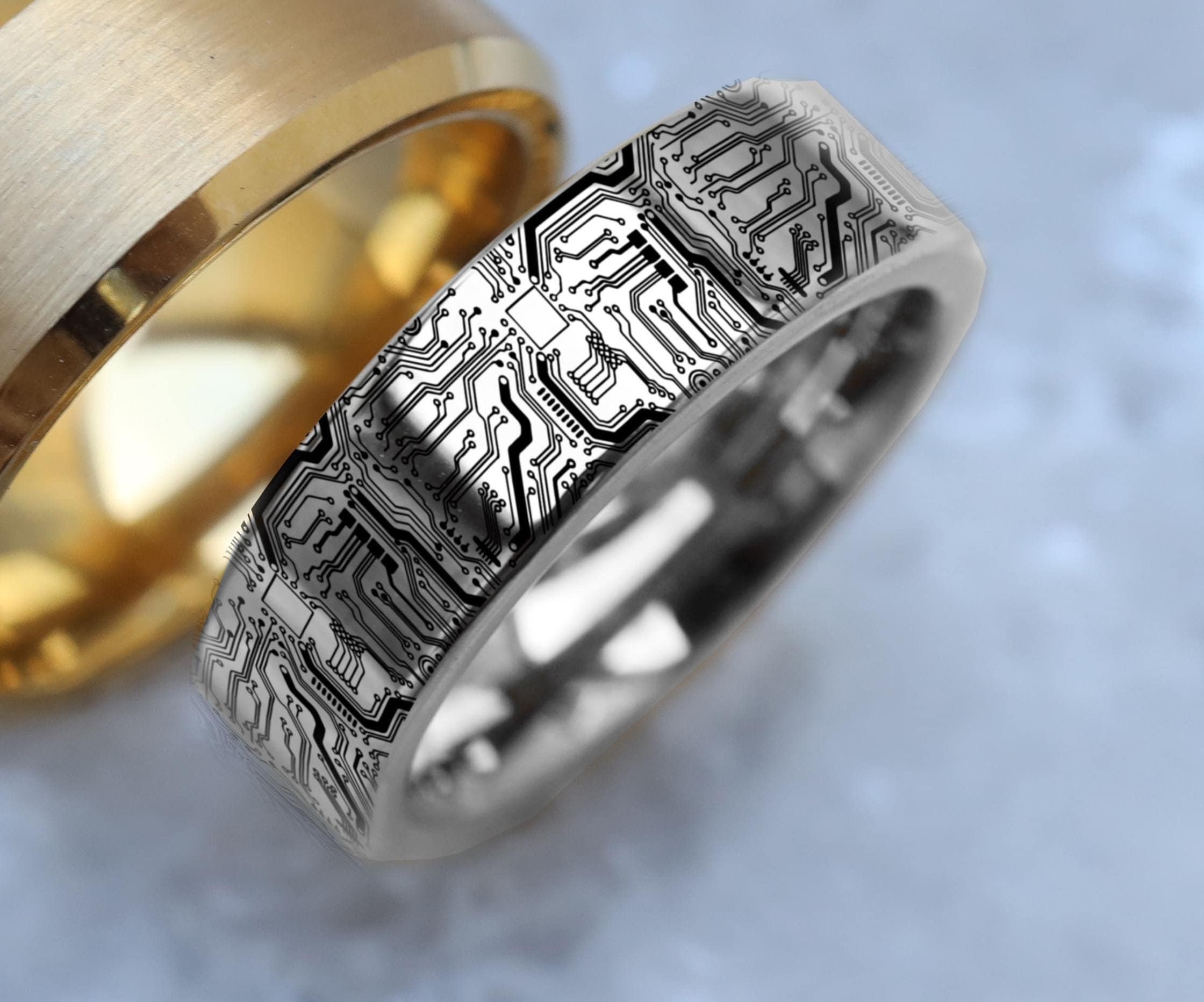Rose Gold Tungsten Circuit Board Wedding Band, Computer Science ...