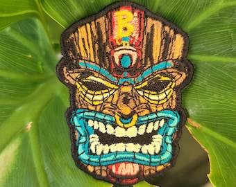 Tiki mask Patch. Velcro or Sew on Patch.