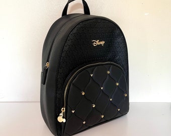 New Disney Mickey Mouse Black Quilted Backpack With Gold Colour