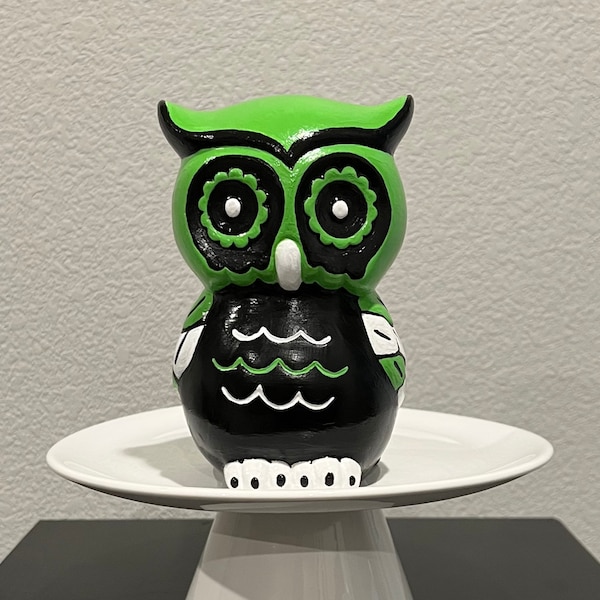 Green and Black Ceramic Owl