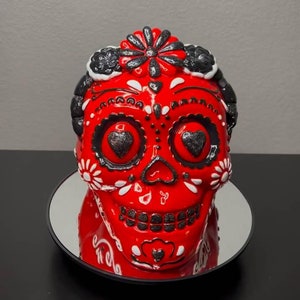 Red Hand Painted Large Día De Los Muertos (Day of the Dead) Sugar Skull (Calavera)