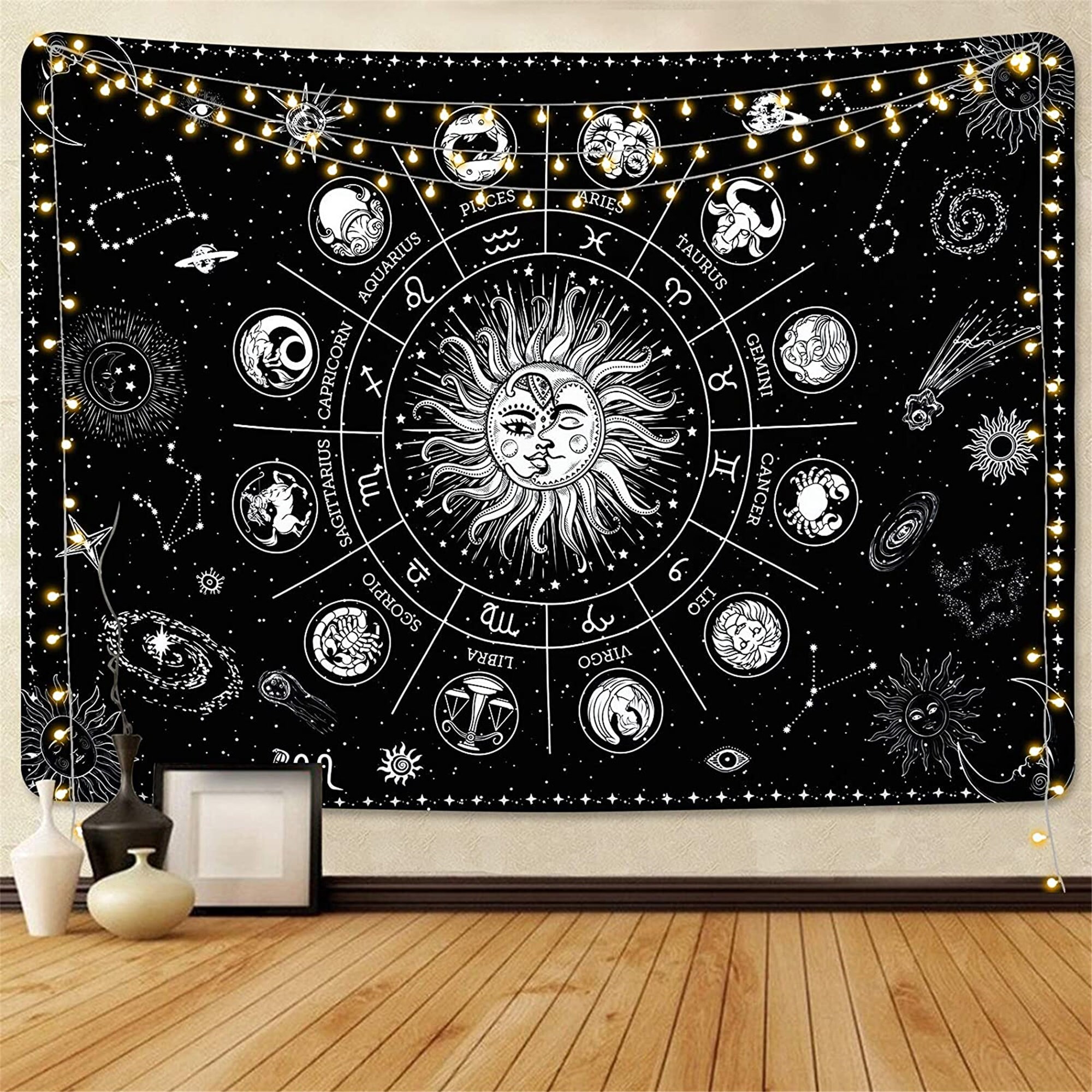Sun and Moon Tapestry Zodiac Constellation Tapestry Black and Etsy