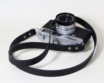 Ridge - Wide Leather Camera Strap, Custom Black Shoulder Camera Sling, Long Vintage Neck Camerastrap