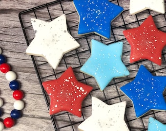 Fourth of July Stars Cookies | Red White and Blue Star Cookies | One Dozen