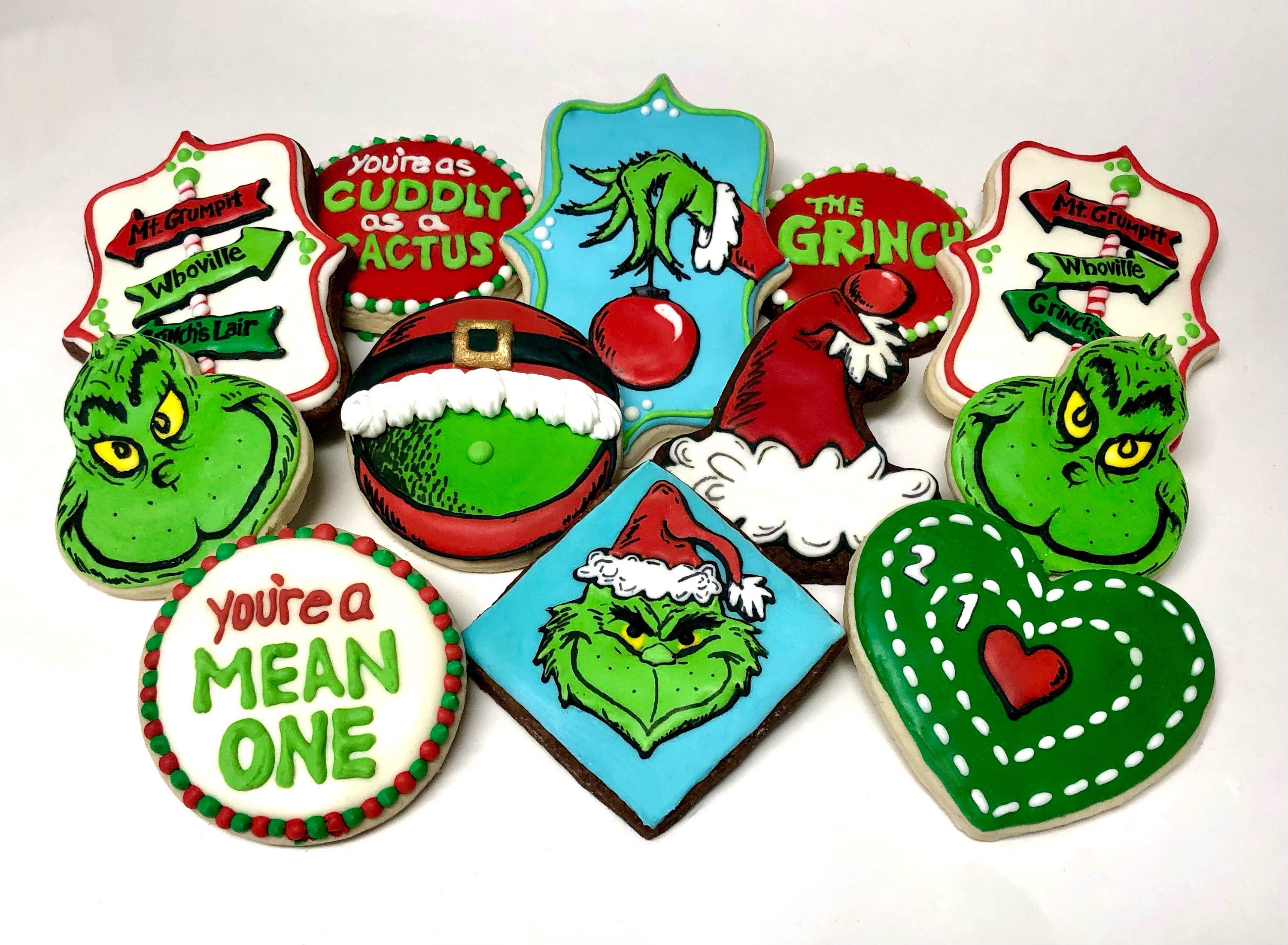 Grinch Inspired Christmas Cookies One Dozen Etsy Nederland