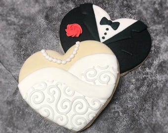 Bride & Groom Heart Sugar Cookies, Wedding Cookies | Half Dozen