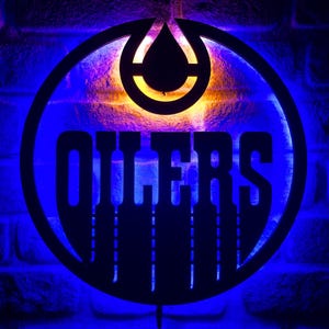 Oilers Lighted Wall Decor,Hockey League,NHL,Hockey Team Logo Sign,Hockey Fans,Night Light Wall Decor,Home Wall Decor,Home Art