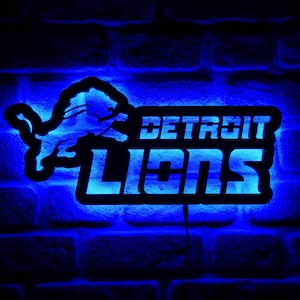 Detroit Lions, LED Football Sports Fan Wall Decor Lamp, Custom Made, Night Light Fathers day Gift