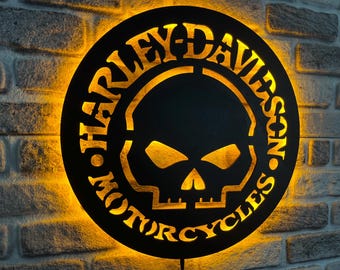 harley davidson skull wall art,lighted harley davidson, gift,home decor panel,lighted wall decor,harley davidson motorcycle,harley sign