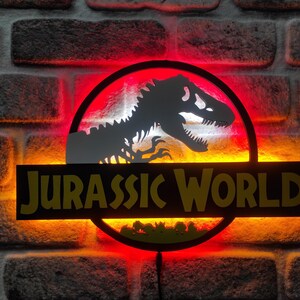 Décoration murale lumineuse Jurassic World Park, Jurassic World 3D, nom de dinosaure, décoration de chambre lumineuse, enseigne LED