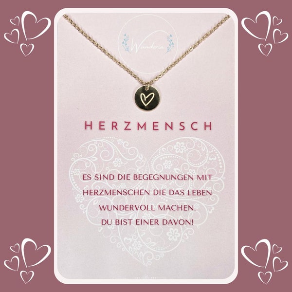 Herzmensch Halskette Gravur Herz Edelstahl gold positive Botschaft Lieblingsmensch Freundin Geschenk