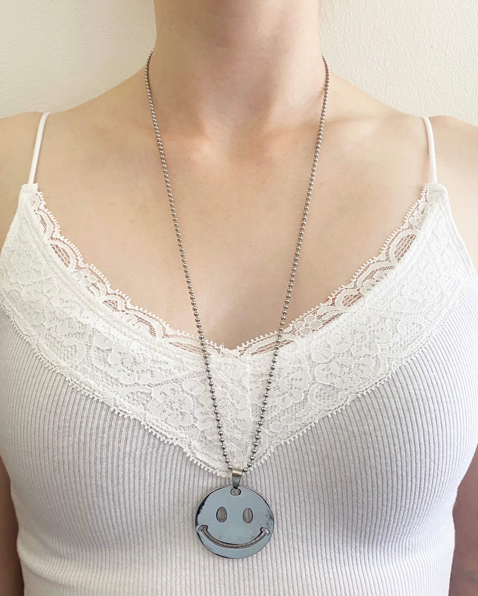 Emoji Necklace Stainless Steel Big Smile Smiley Chain Etsy