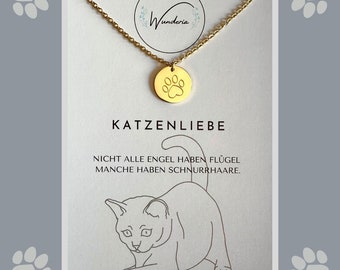 Katzenliebe Halskette Gravur Münze Edelstahl gold Katzenpfote Katze Pfote