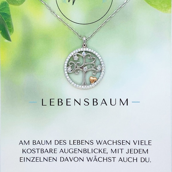 Lebensbaum Halskette 925 Sterling Silber mit positiver Botschaft Tree of Life Silberkette Familie