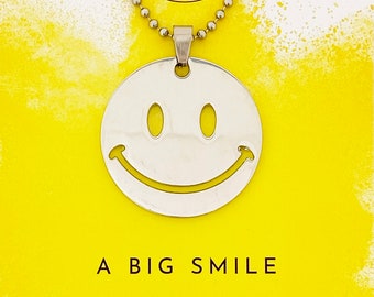 Emoji Necklace Stainless Steel Big Smile Smiley Chain Streetwear Hip Hop Jewelry Extra Large