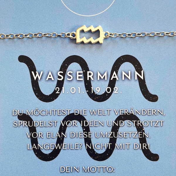 Sternzeichen Wassermann Aquarius mit Botschaft Armband Silber Armkettchen Glücksbringer