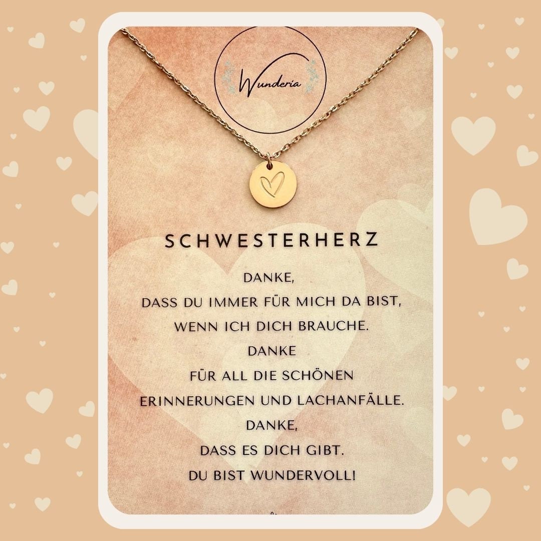 Sister heart necklace rose heart engraving stainless steel rose gold positive message
