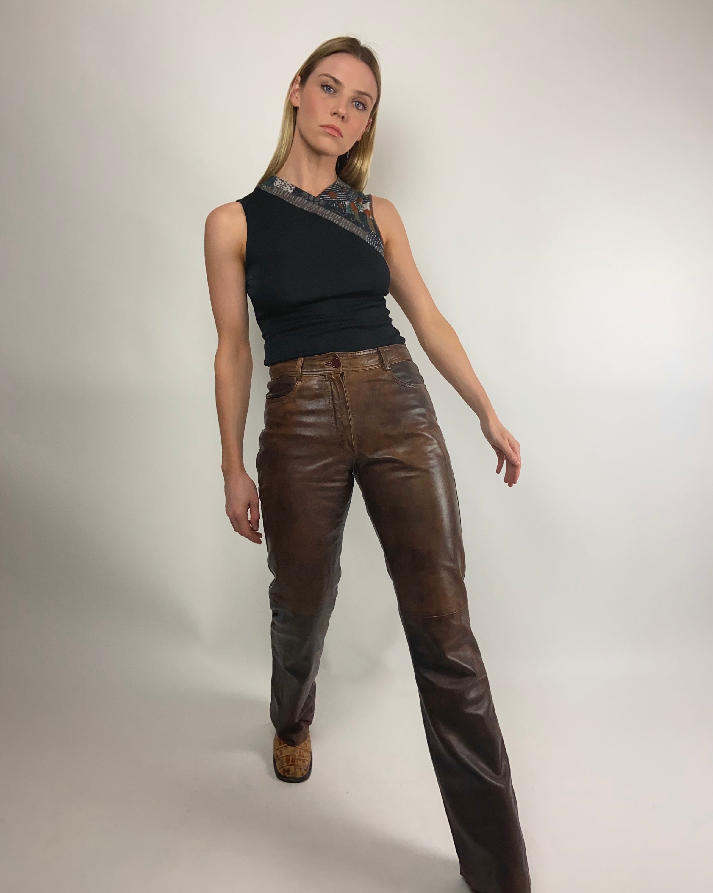VINTAGE Leather Trousers in Brown Etsy