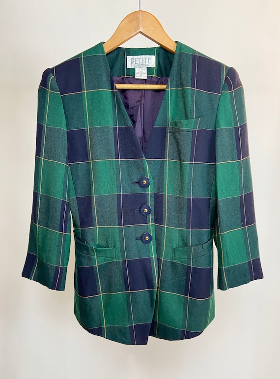 VINTAGE 80’s Plaid Jacket in Green and Blue