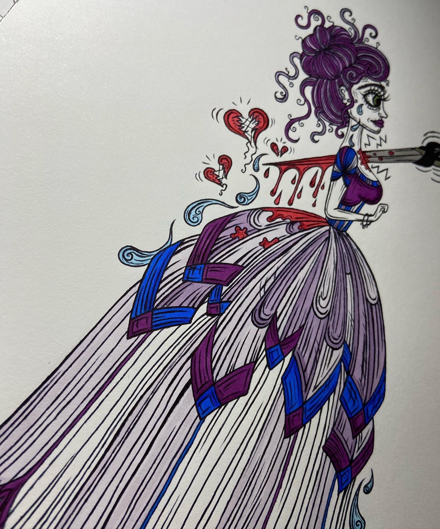 Stabbed Girl, Heartbroken Girl Art, Hurting Girl, Girl in Pain