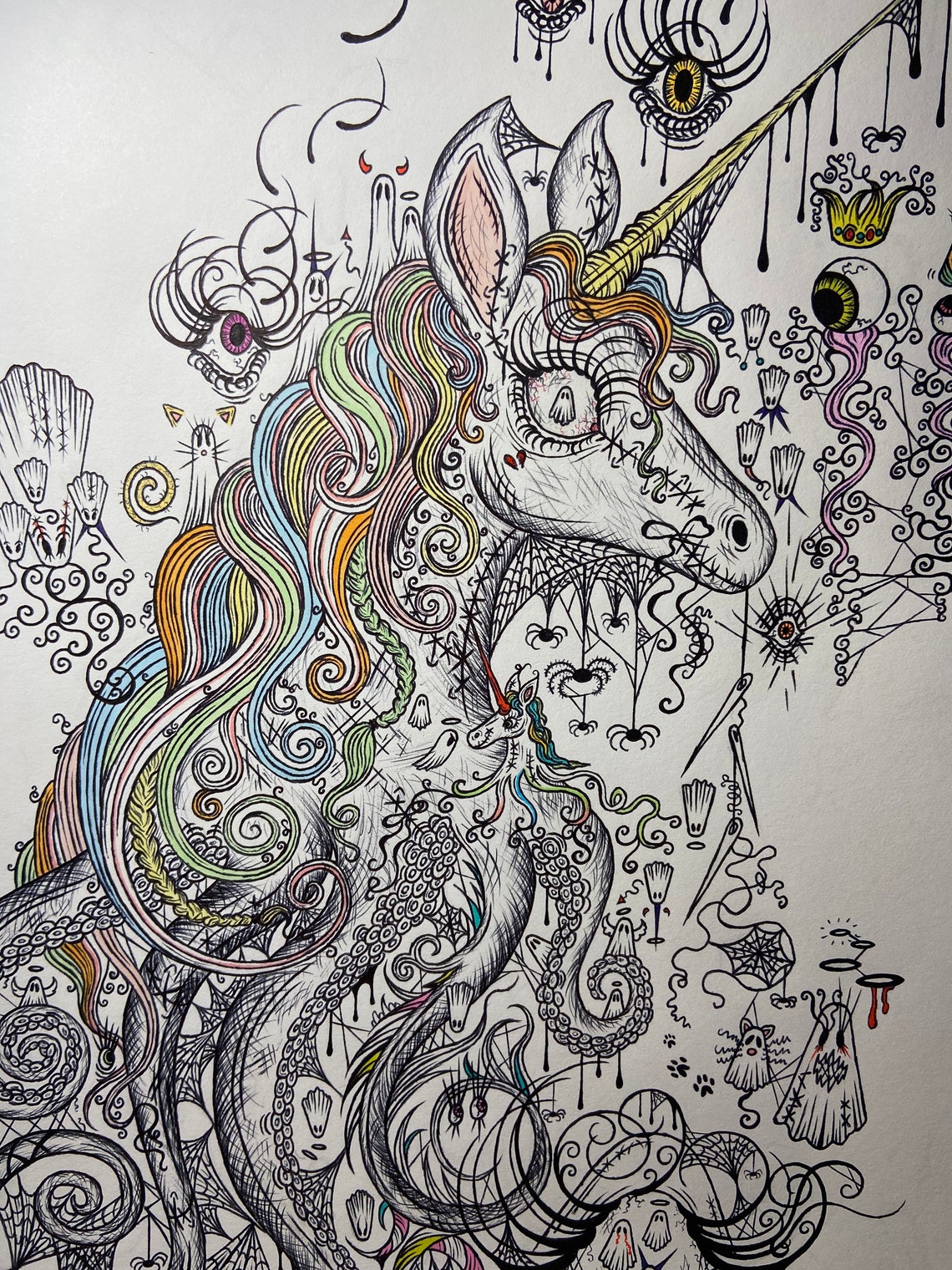 Creepy Unicorn Art, Creepy Art Prints, Spooky Art Unicorn, Dark