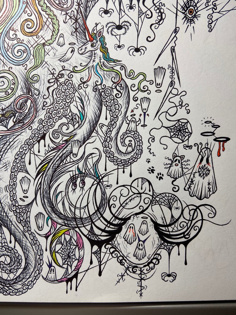 Creepy Unicorn Art, Creepy Art Prints, Spooky Art Unicorn, Dark