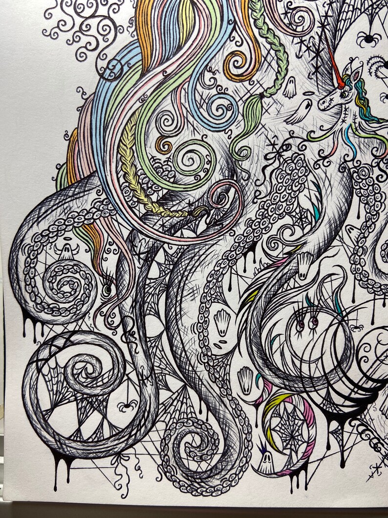 Creepy Unicorn Art, Creepy Art Prints, Spooky Art Unicorn, Dark