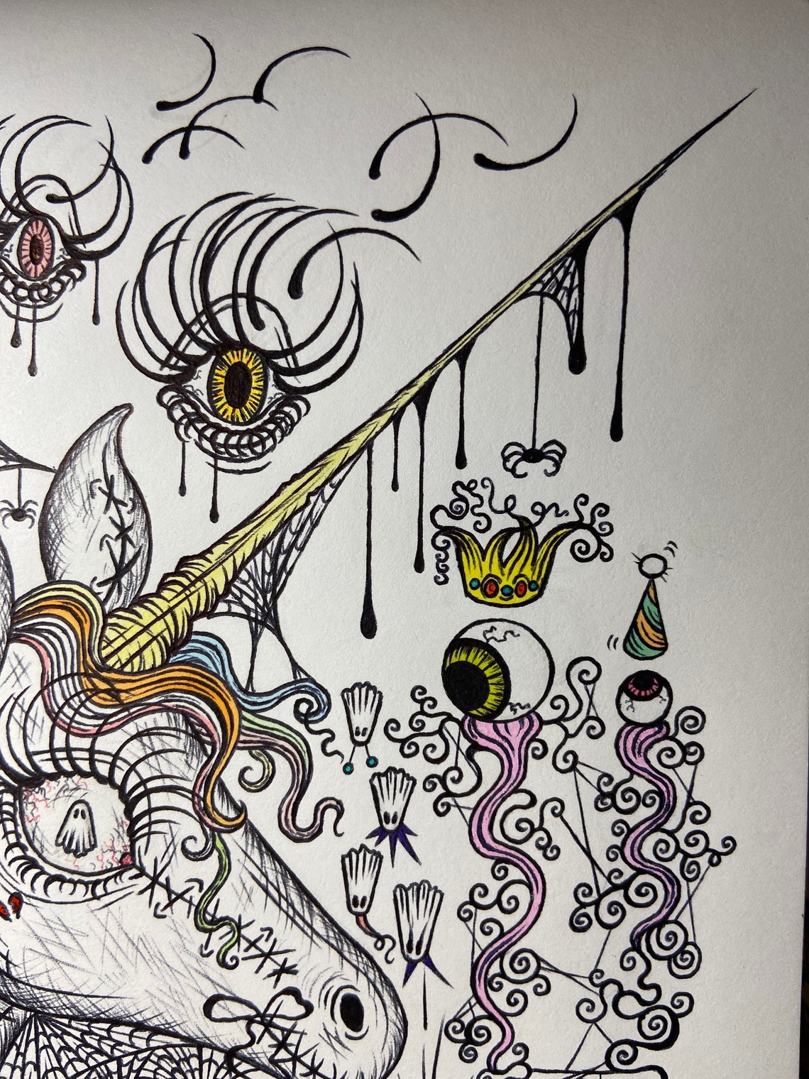 Creepy Unicorn Art, Creepy Art Prints, Spooky Art Unicorn, Dark