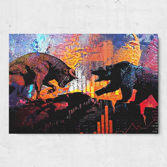 Bull vs Bear Wall Art Motivational Canvas Inspirational Canvas Print for Office Trader Decor Stock Market Gift Finance Mindset Quote Artwork