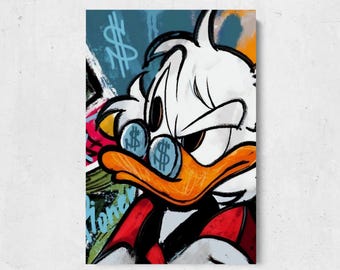 Scrooge McDuck Wall Art Motivational Canvas Inspirational Canvas Print for Office Gym Decor Money Mindset Quote Hustle Gift for Entrepreneur