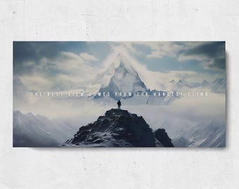 The Best View Comes From The Hardest Climb Wall Art Motivational Canvas Inspirational Canvas Print for Office Gym Home Decor Quote Gift