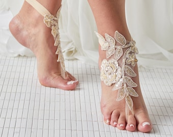 Barefoot Sandals, Floral Lace Beach Wedding, Beach Wedding,Lace Barefoot Sandals-Bridal Accessory,Bridesmaid Gift A3