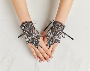 Handmade French Lace Fingerless Bridal Gloves, Wedding Accessory