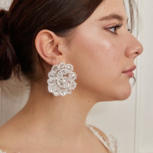 Hochzeit Spitze Ohrringe, Handgemachte Lange Spitze Ohrringe,Weiße Spitze Ohrringe für Braut,Ohrring Als Zubehör,Braut Schmuck