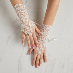 Blumenmuster Brauthandschuhe für die Hochzeit, Fingerlose Braut Französische Spitzenhandschuhe, Hochzeitshandschuhe, Lange Spitzenbrauthandschuhe, Brautgeschenk E7
