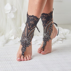 Black Barefoot Lace Sandals Beach Wedding Wedding Barefoot SandalsBarefoot Sandals Lace Bridal Accessories for Wedding Bridal Party Gift A67