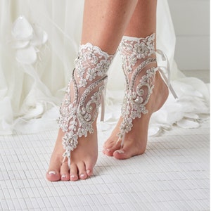 Barefoot Lace Sandals,Beach Wedding,Wedding Gift Foot Ankle, Bridal Lace Anklet Barefoot Sandals, Lace Sandals of Wedding Bridal Shower A11