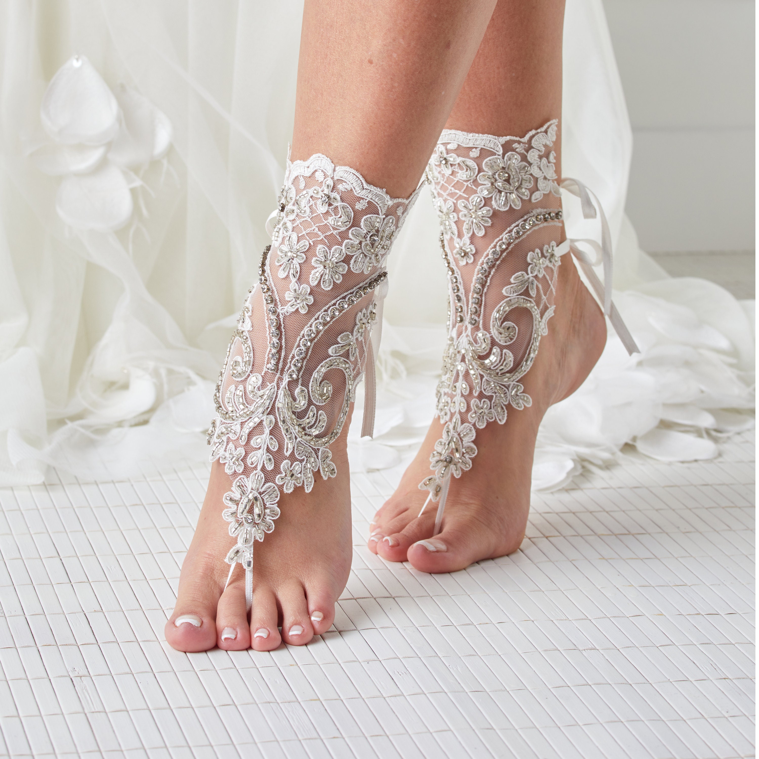 Barefoot Lace Sandals,Beach Wedding,Wedding Gift Foot Ankle, Bridal Lace Anklet Barefoot Sandals, Lace Sandals of Wedding Bridal Shower A11