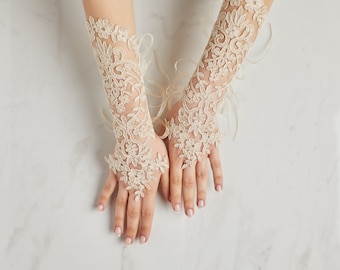 Long Lace Bride Gloves, Elegant Gloves for Wedding, Fingerless Bridal French Lace Gloves, Wedding gloves, Bride Gloves E4