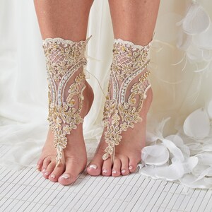 Barefoot Lace Sandals, Beach Wedding, Bridal Lace Anklet Barefoot Sandals, Sandals of Wedding,Foot Jewelry Barefoot Sandal Wedding Gift A70