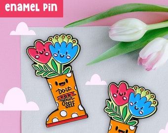 Boot Your Self Enamel Pin: Cheerful Flower Brooch