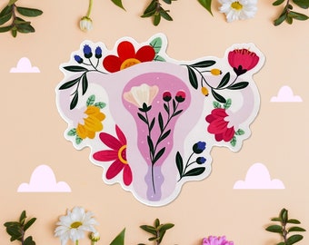 Sticker floral pour utérus, motif Blooming Vitality, cadeau d'autonomisation